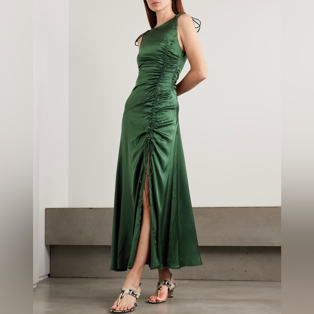 Ganni ruched tie-detailed midi dress